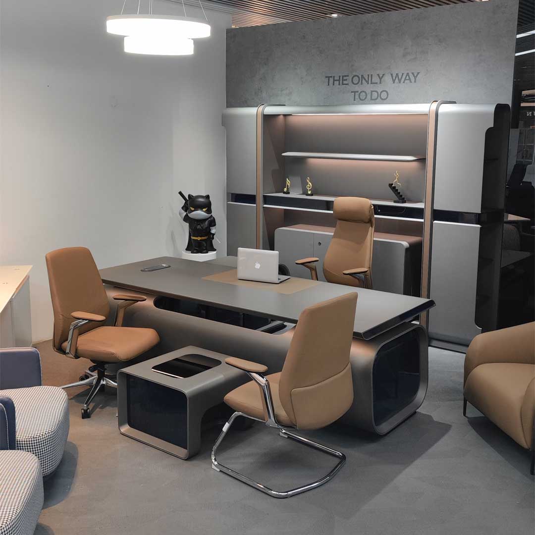 Luxury Executive Office Table, 2-Cupboards With a Handle-Free Design For a Modern Look - Grey-GCC Home Center