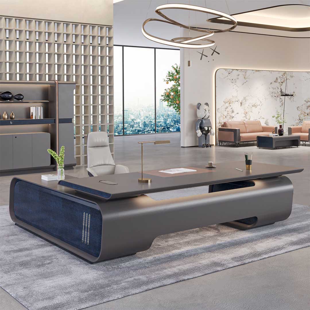 Luxury Executive Office Table, 2-Cupboards With a Handle-Free Design For a Modern Look - Grey-GCC Home Center