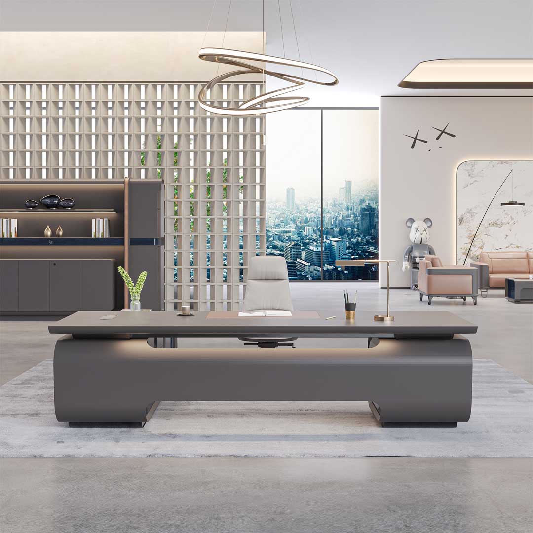 Luxury Executive Office Table, 2-Cupboards With a Handle-Free Design For a Modern Look - Grey-GCC Home Center