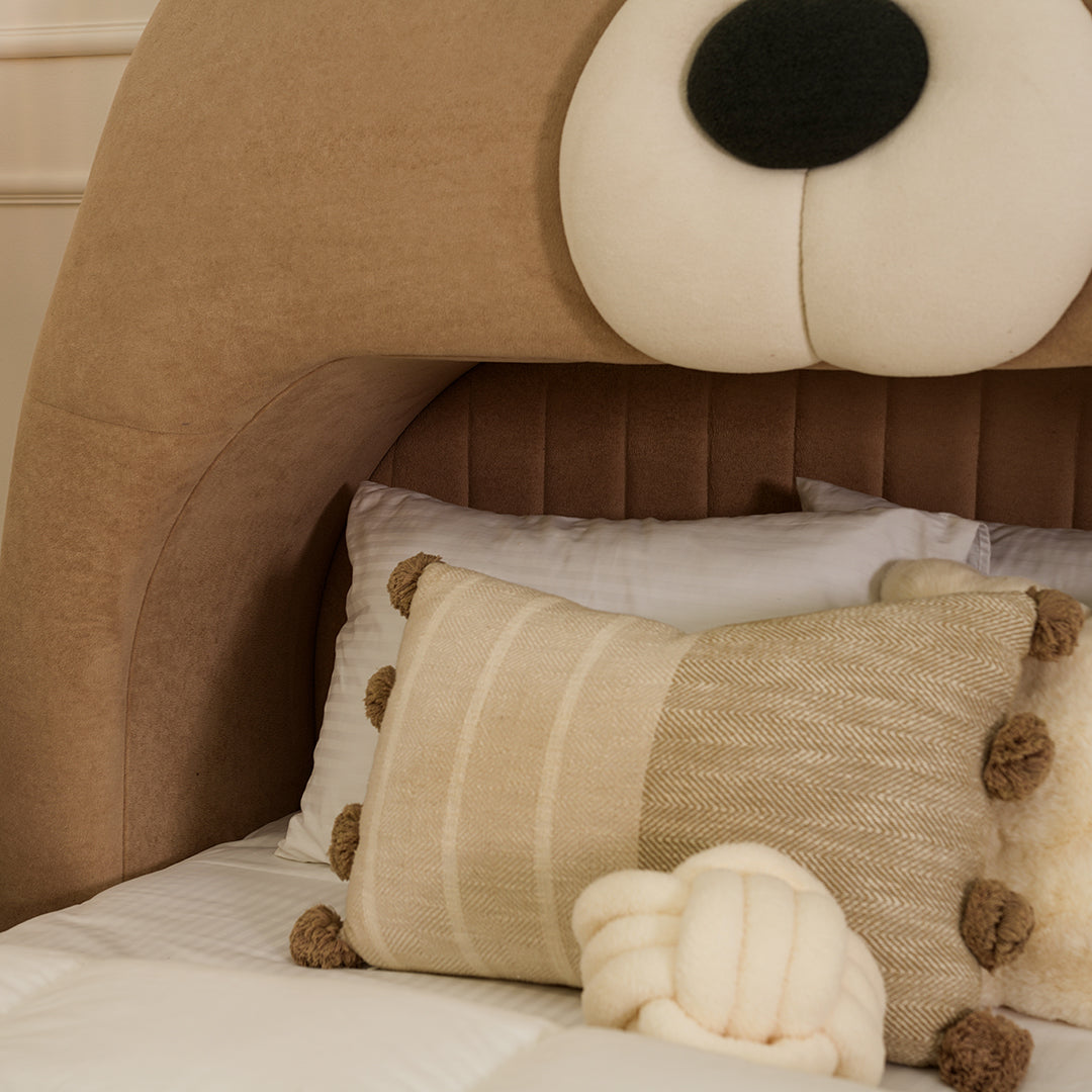 Teddy Kids Upholstered Bed – Modern Fabric Bed with Pouffe