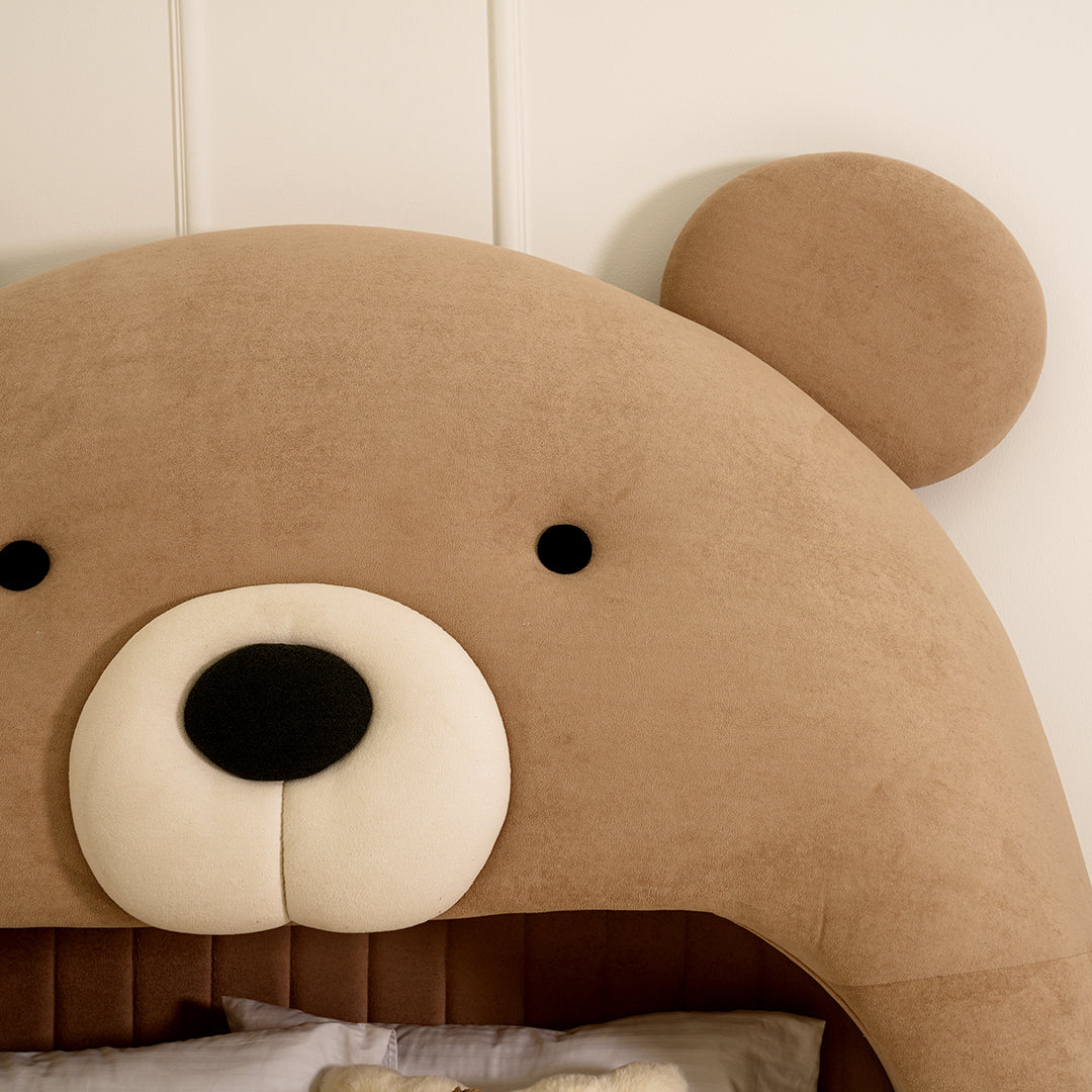 Teddy Kids Upholstered Bed – Modern Fabric Bed with Pouffe
