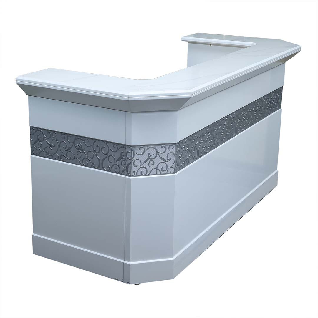 Elegant Glossy Reception Table, Office Desk With Storage - White & Grey-GCC Home Center