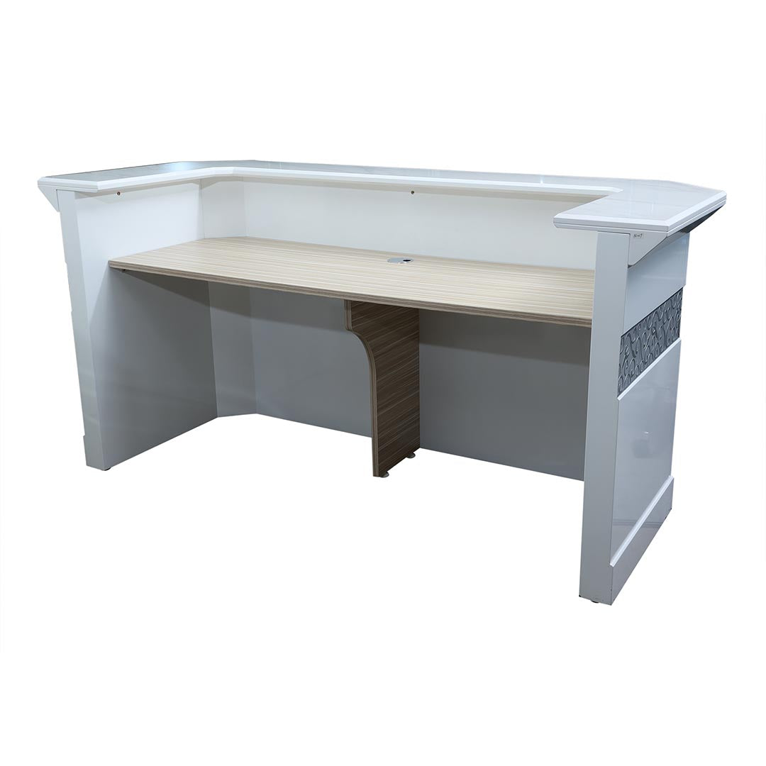 Elegant Glossy Reception Table, Office Desk With Storage - White & Grey-GCC Home Center