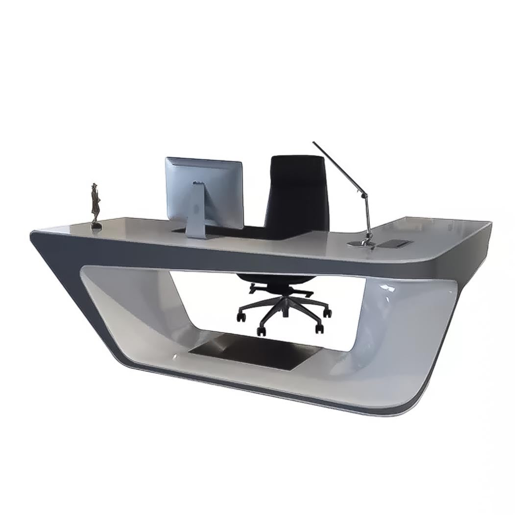 Elegant Glossy Executive Office Table, Office Desk With Cable Management - White-GCC Home Center