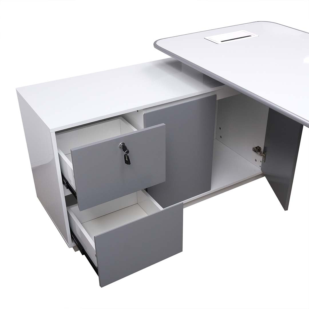 Modern Executive Office Table - Glossy White-GCC Home Center