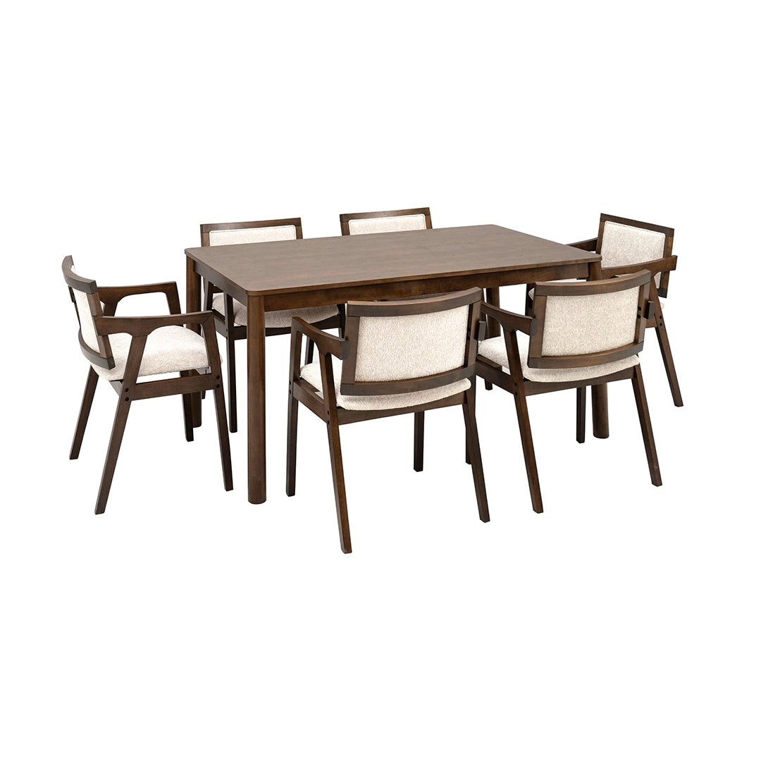 Solid Wood 6-Seater Dining Set – Brown