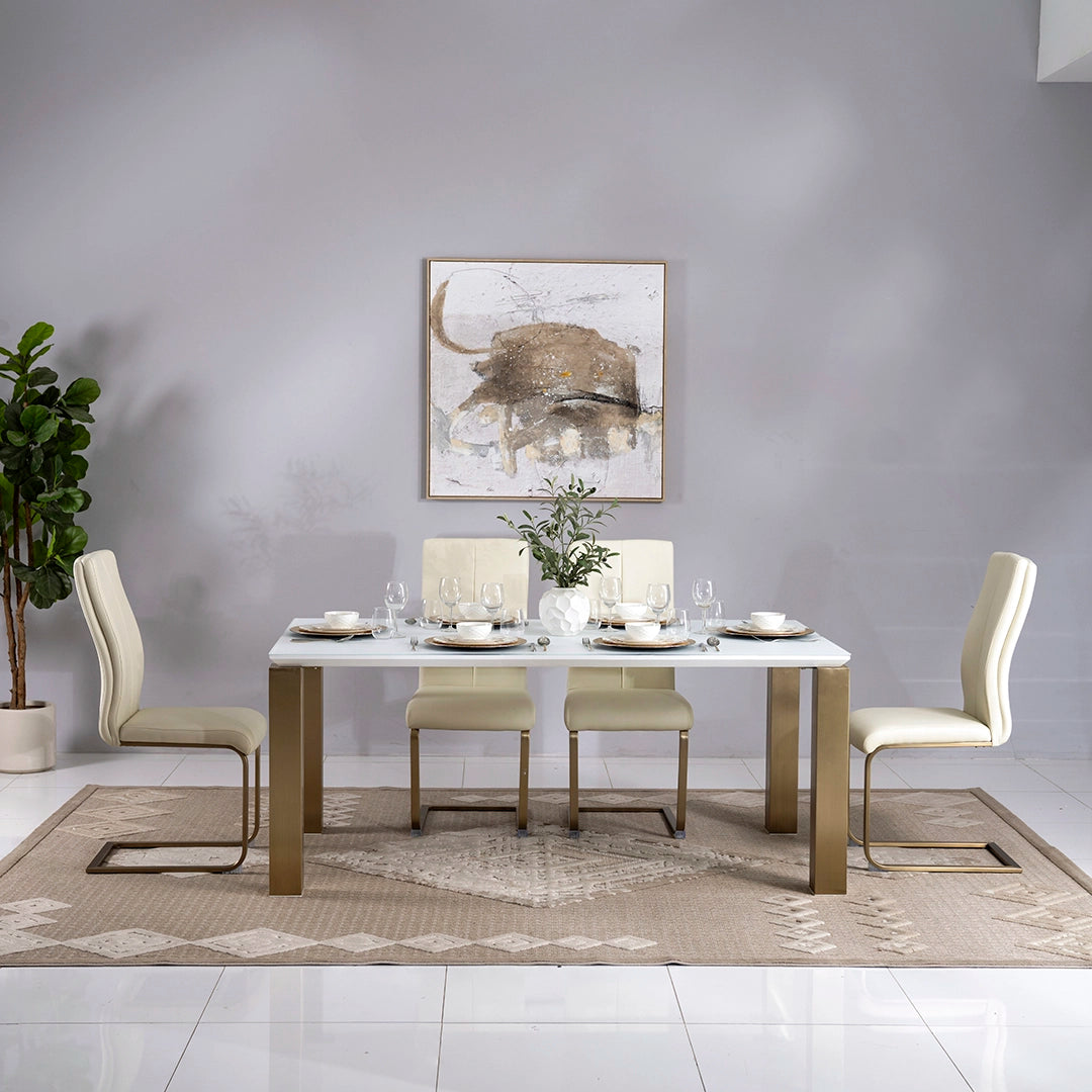 Luxury 6-Seater Dining Set – Off White & Gold