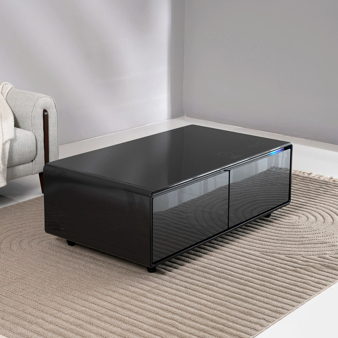 Smart Coffee Table with Built-in Fridge, Wireless Charging & Bluetooth Speaker – Wooden/Brown Finish