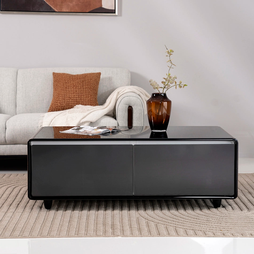 Smart Coffee Table with Built-in Fridge, Wireless Charging & Bluetooth Speaker – Wooden/Brown Finish