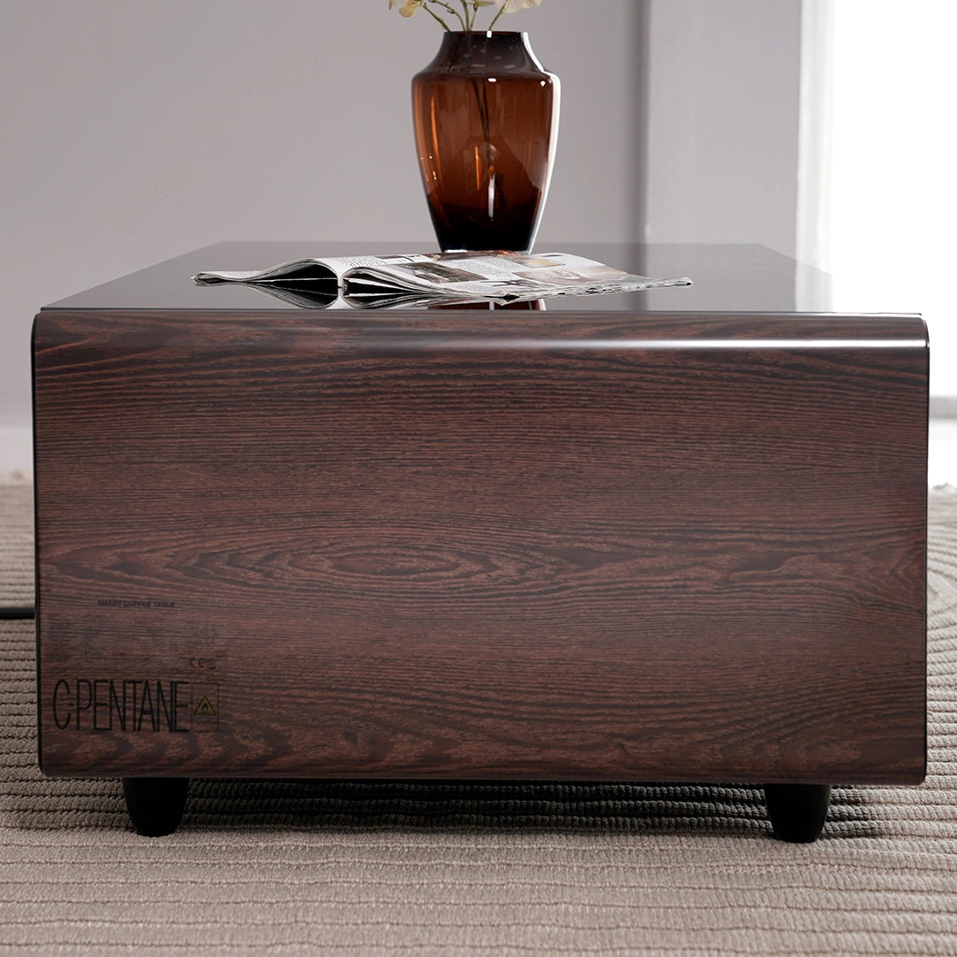Smart Coffee Table with Built-in Fridge, Wireless Charging & Bluetooth Speaker – Wooden/Brown Finish