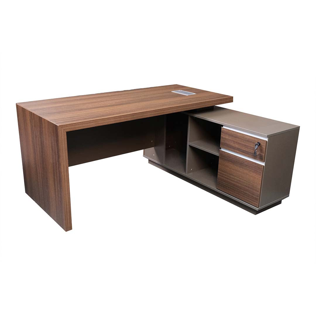 Modern Executive Office Table With Smart Wire Management - Brown & Grey-GCC Home Center