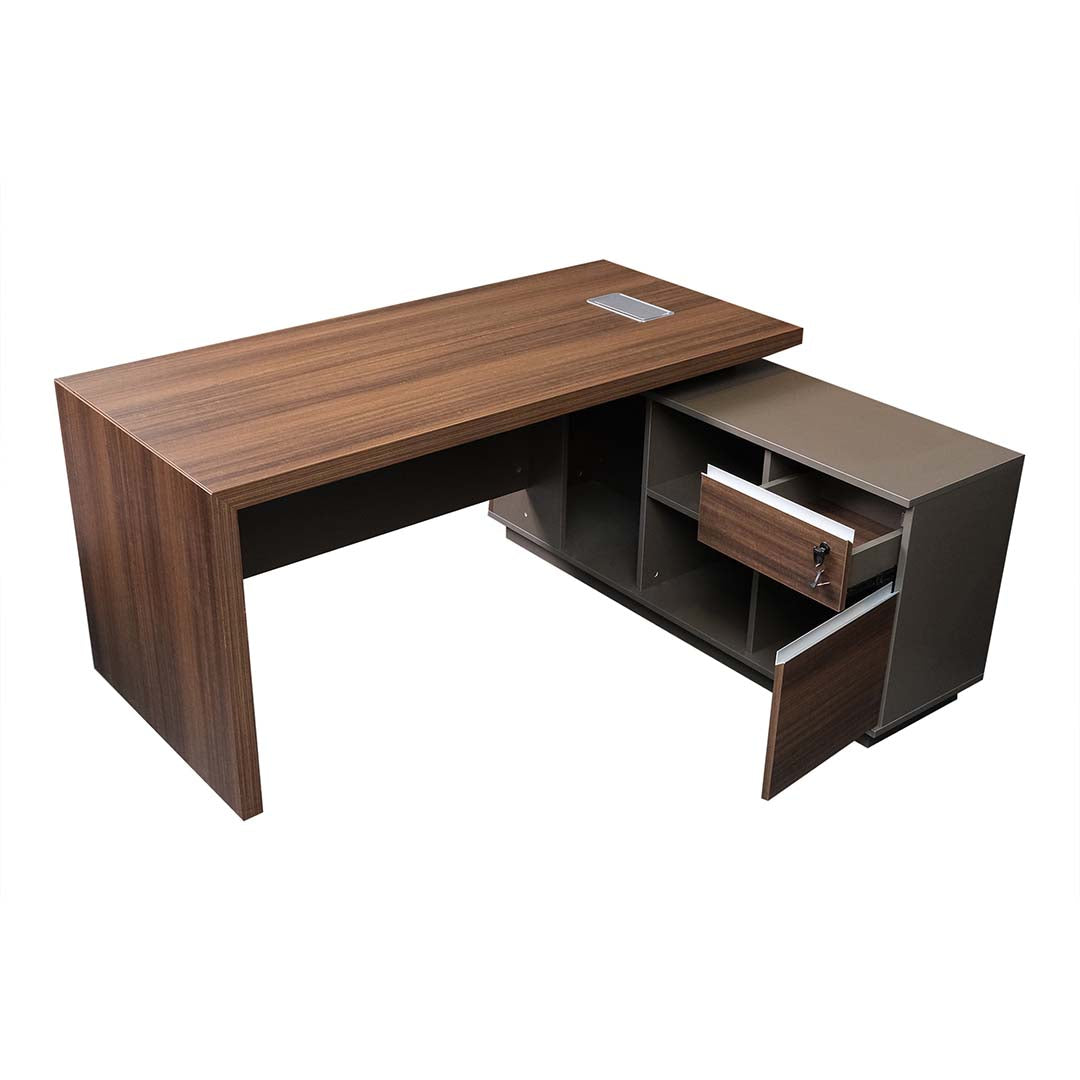 Modern Executive Office Table With Smart Wire Management - Brown & Grey-GCC Home Center