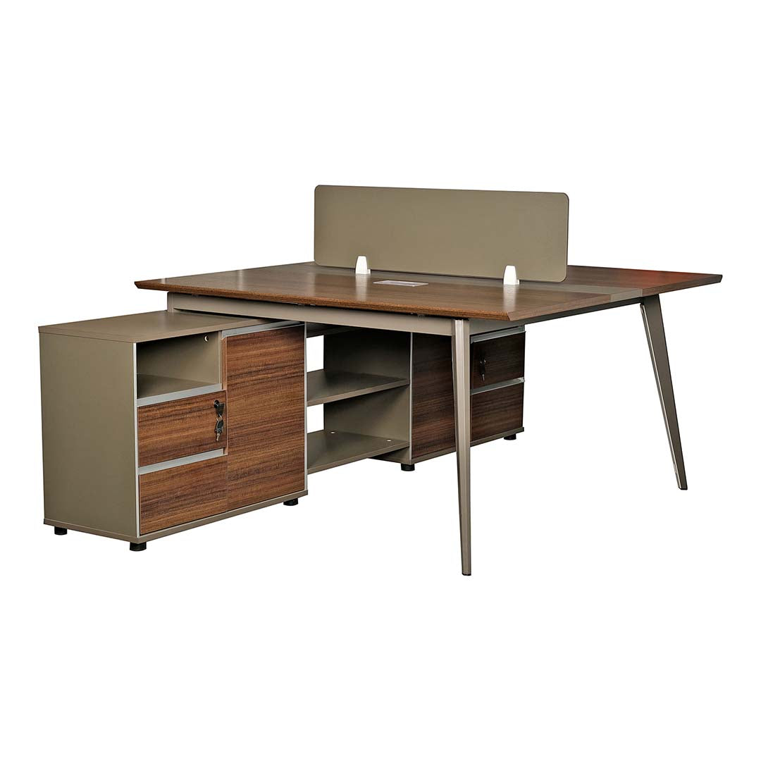 Workstation For Two People (x2) with Side Drawers - Brown-GCC Home Center