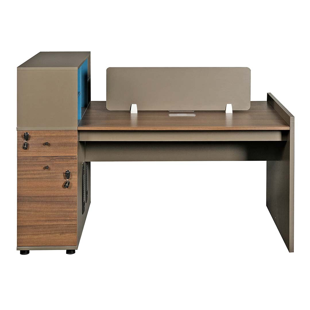 Workstation For Two People (x2) with Side Drawers - Brown-GCC Home Center
