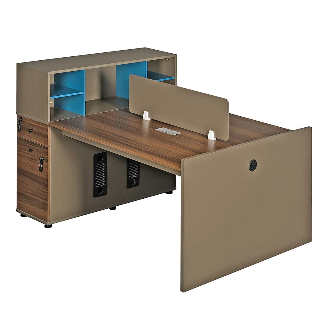 Workstation For Two People (x2) with Side Drawers - Brown-GCC Home Center