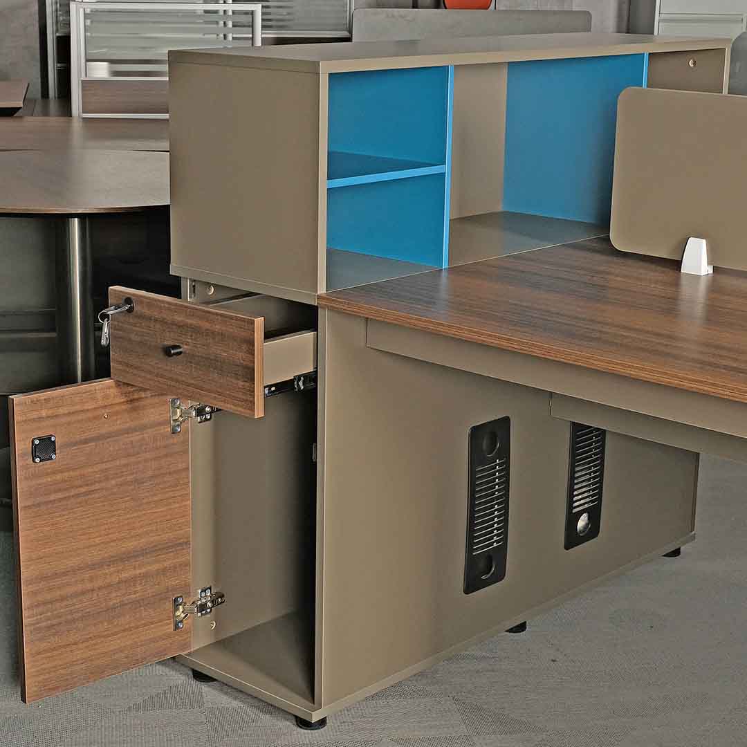 Workstation For Two People (x2) with Side Drawers - Brown-GCC Home Center