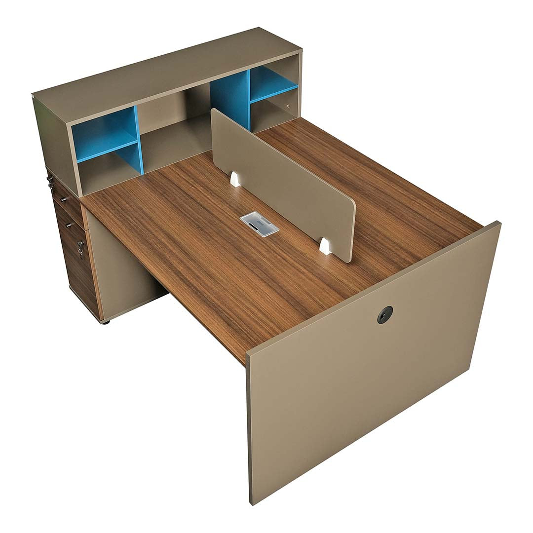 Workstation For Two People (x2) with Side Drawers - Brown-GCC Home Center