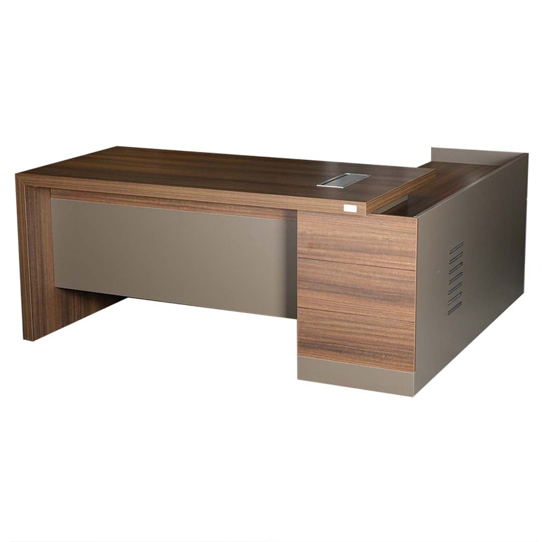 Modern Executive Office Table With Smart Wire Management - Brown & Grey-GCC Home Center