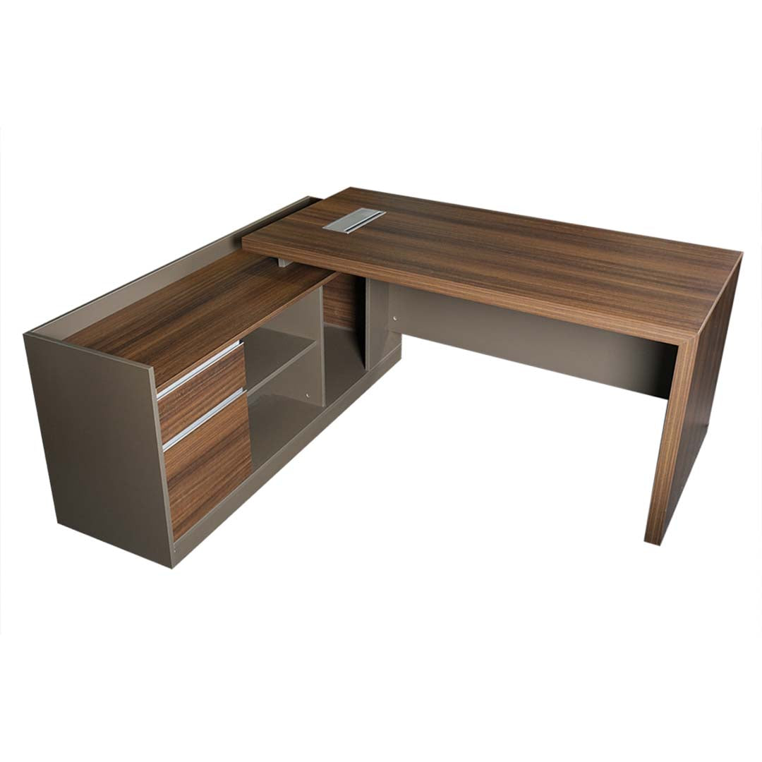 Modern Executive Office Table With Smart Wire Management - Brown & Grey-GCC Home Center