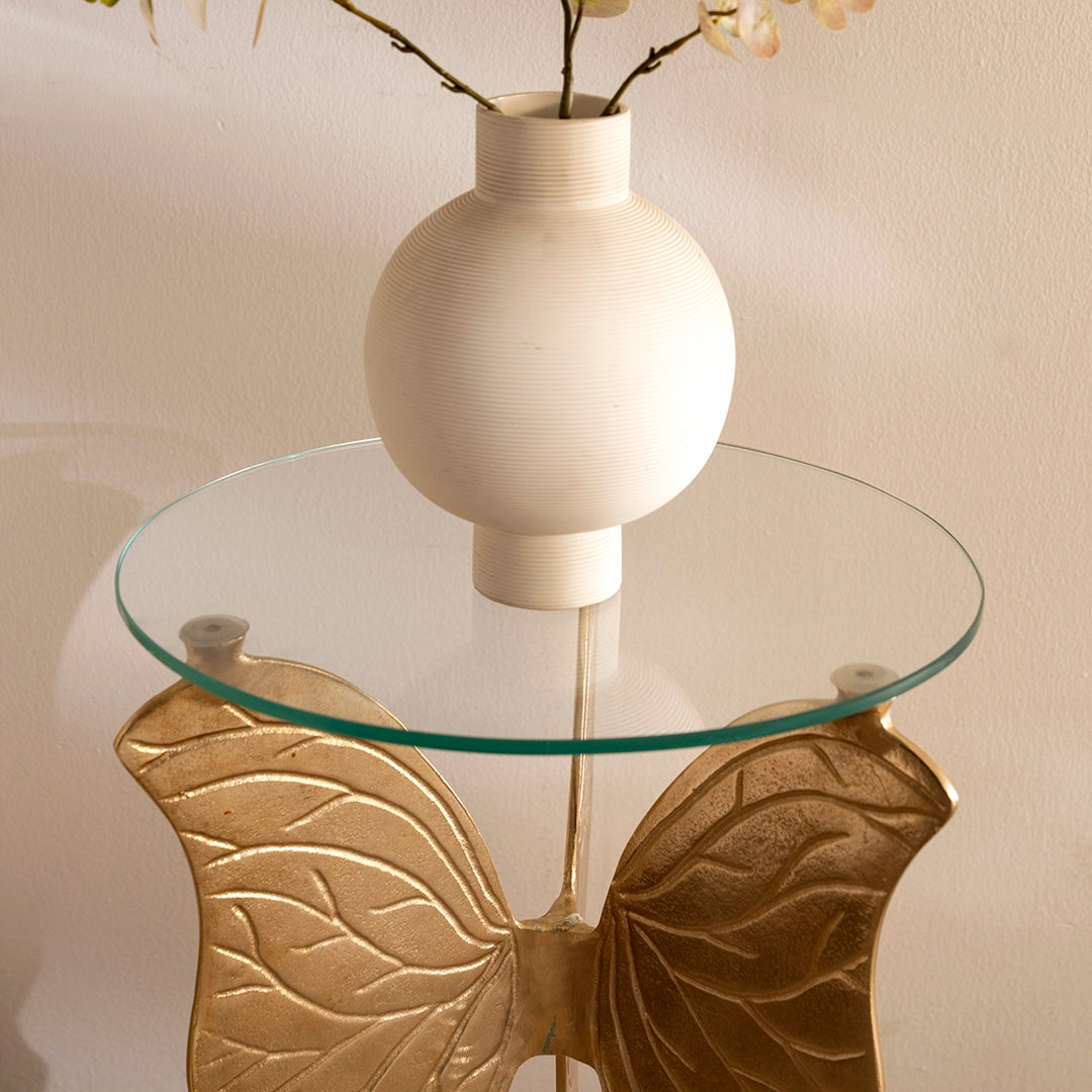 Butterfly Accent Table – Gold | Artistic Glass & Aluminum (40x40x61 cm)