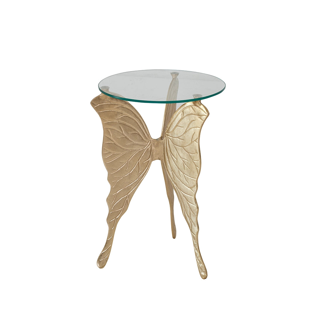 Butterfly Accent Table – Gold | Artistic Glass & Aluminum (40x40x61 cm)