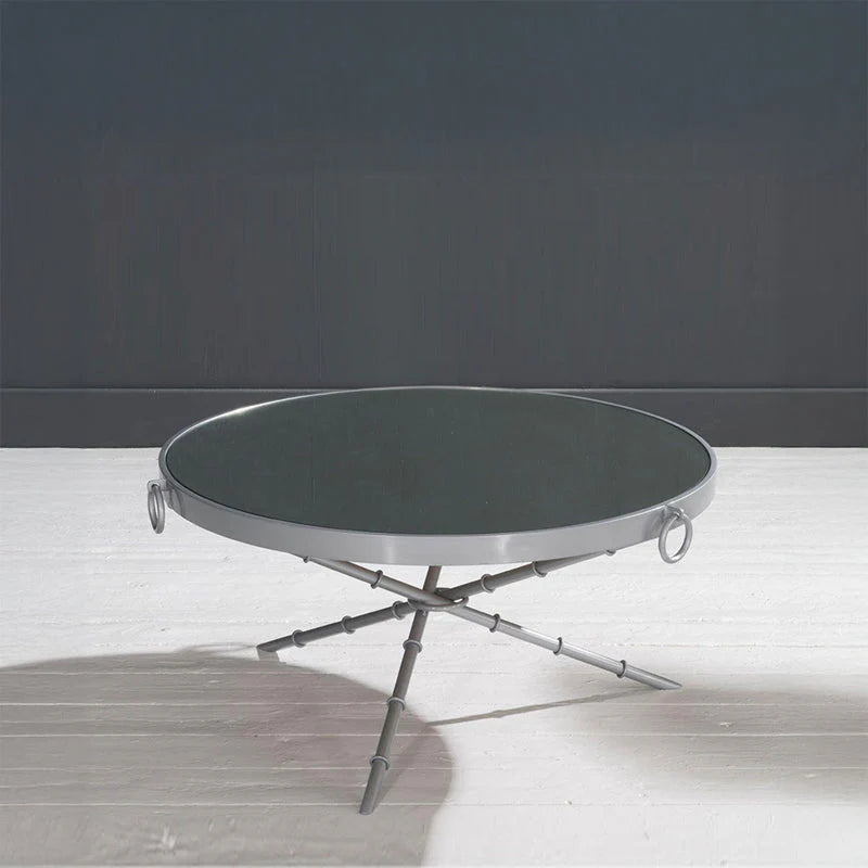 Grey Mirrored Tripod Chopstick Base Round Coffee Table