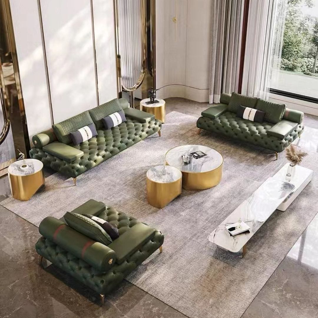 Luxury Chesterfield 4 Piece Sofa - Cream/Gold-GCC Home Center