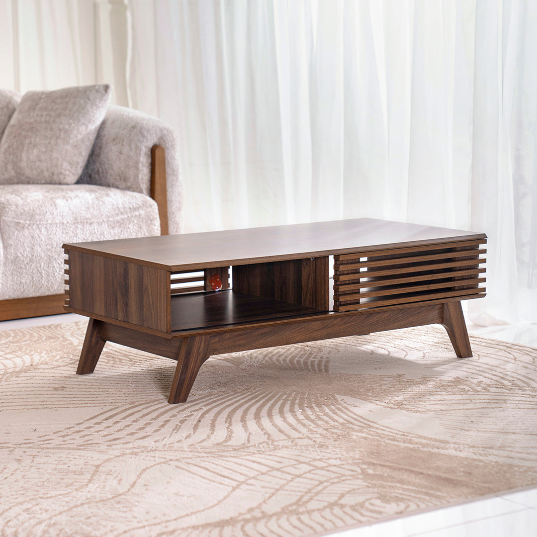 Coffee Table – Modern Walnut Table with Door & Shelf Storage
