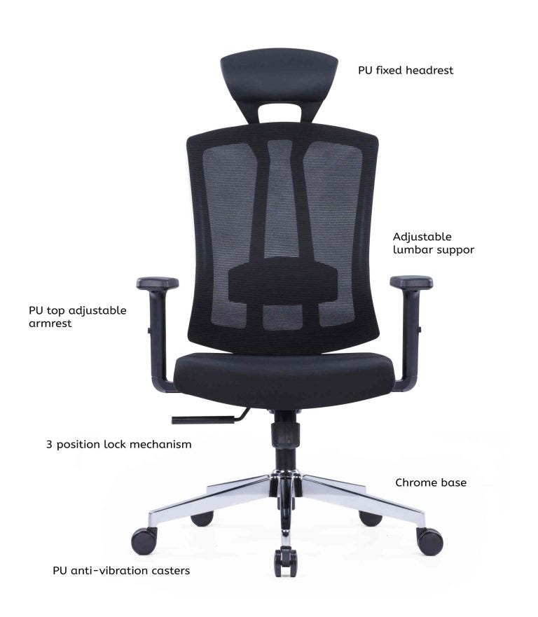 High Back Mesh Ergonomic Chair for Office with Chrome Base