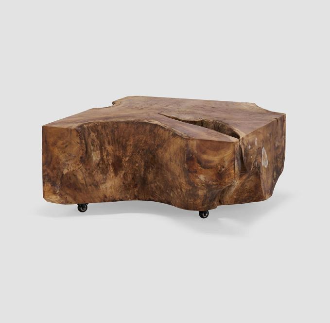 Elegant Square Coffee Table – Natural Parota Wood with Wheels