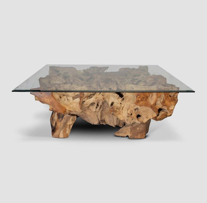 Luxury Coffee Table In Teak Root Wood In Natural Finish - Unique Natural Design