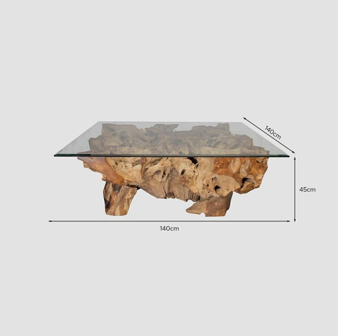 Luxury Coffee Table In Teak Root Wood In Natural Finish - Unique Natural Design