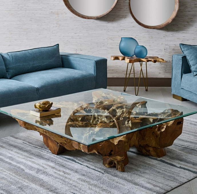 Luxury Coffee Table In Teak Root Wood In Natural Finish - Unique Natural Design