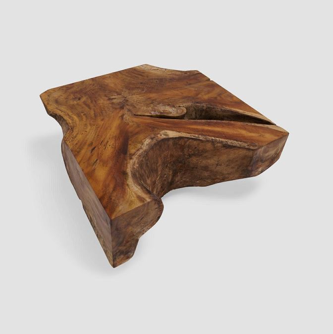 Elegant Square Coffee Table – Natural Parota Wood with Wheels