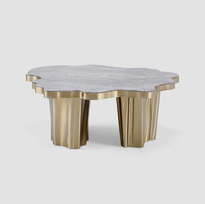 Luxury Coffee Table with Natural Grey Marble with Brushed Gold Base