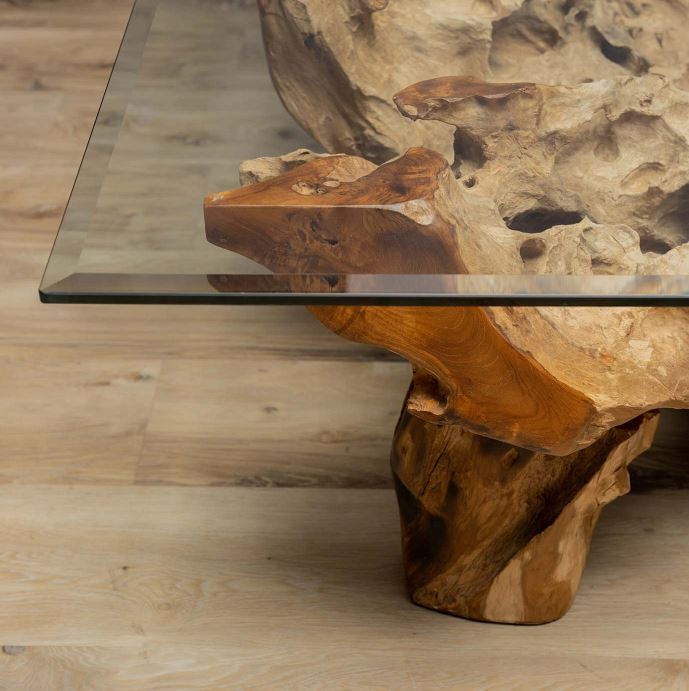 Luxury Coffee Table In Teak Root Wood In Natural Finish - Unique Natural Design