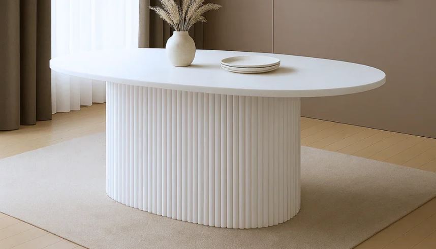 Elegant Fluted Marble Top Rectangular Dining Table