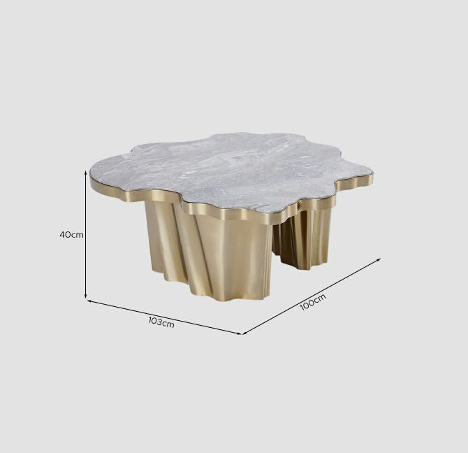 Luxury Coffee Table with Natural Grey Marble with Brushed Gold Base