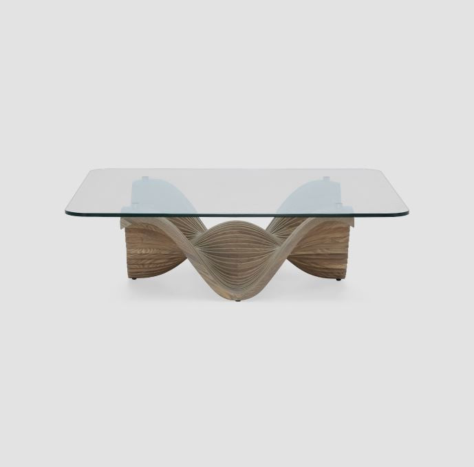 Luxury Coffee Table – Tempered Glass Top with Solid Wood Base