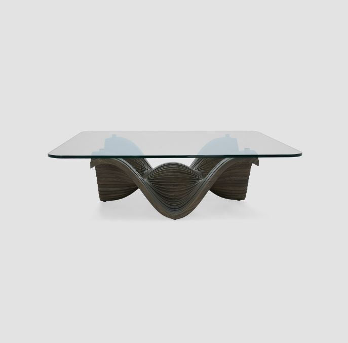 Luxury Coffee Table – Tempered Glass Top with Solid Wood Base