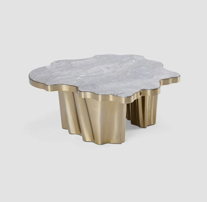Luxury Coffee Table with Natural Grey Marble with Brushed Gold Base