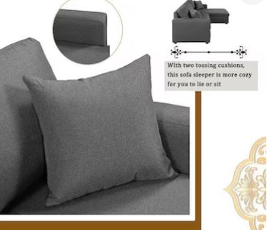 3 Seater Sofa Bed With Cushions, L-Shaped with Storage (Grey, 210x160x95 cm)