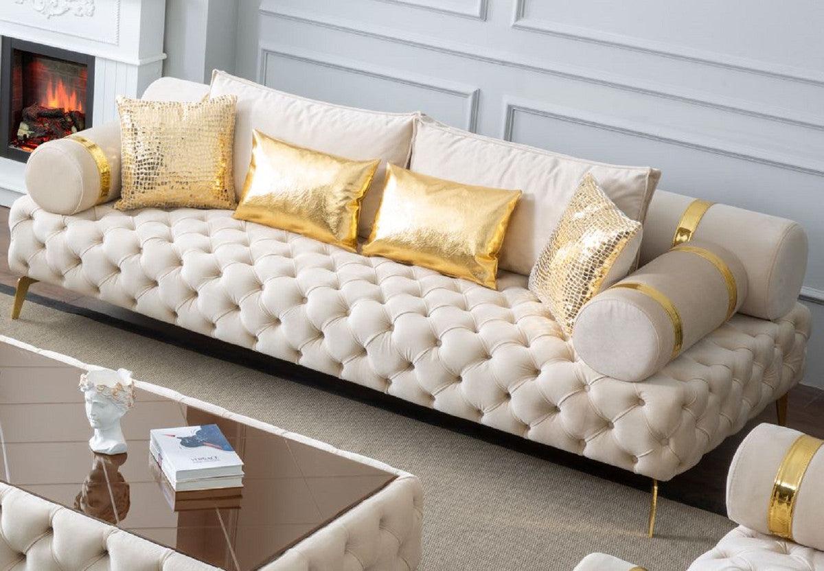 Luxury Chesterfield 4 Piece Sofa - Cream/Gold-GCC Home Center