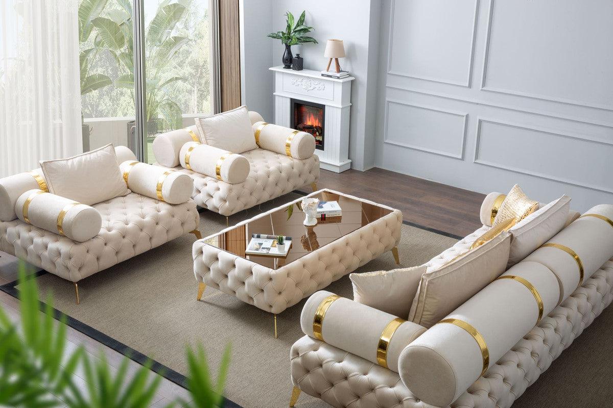 Luxury Chesterfield 4 Piece Sofa - Cream/Gold-GCC Home Center