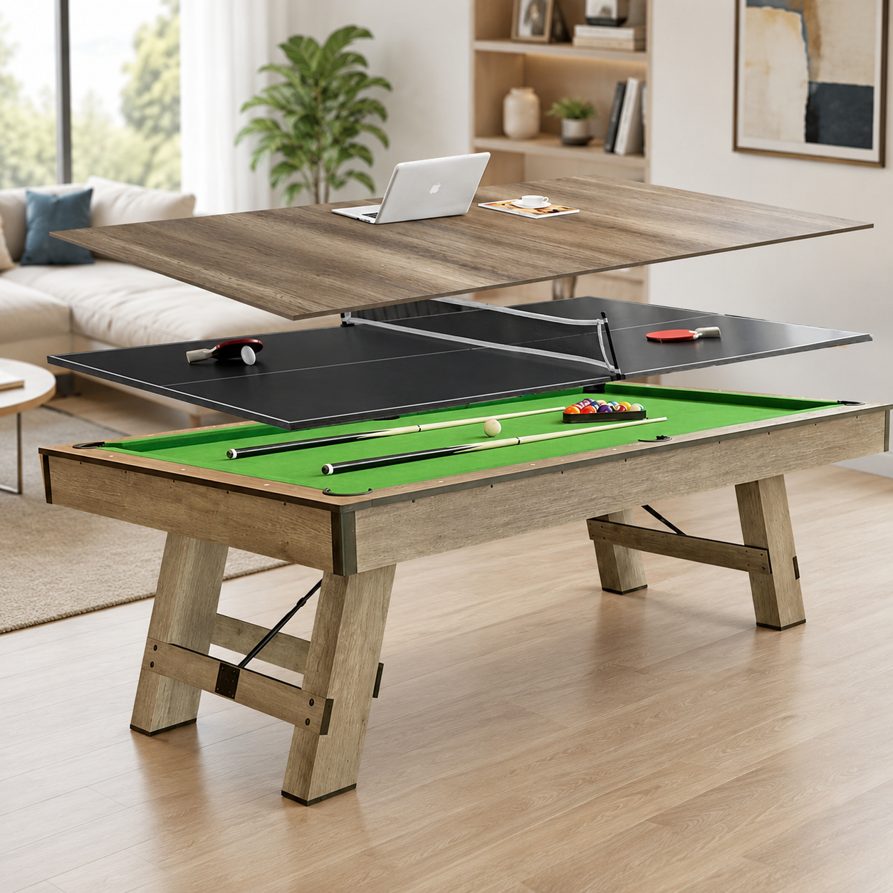 3 in 1 8ft Pool Billiard Table + Household Table Tennis Table + meeting or dining table Multi Function Game Table
