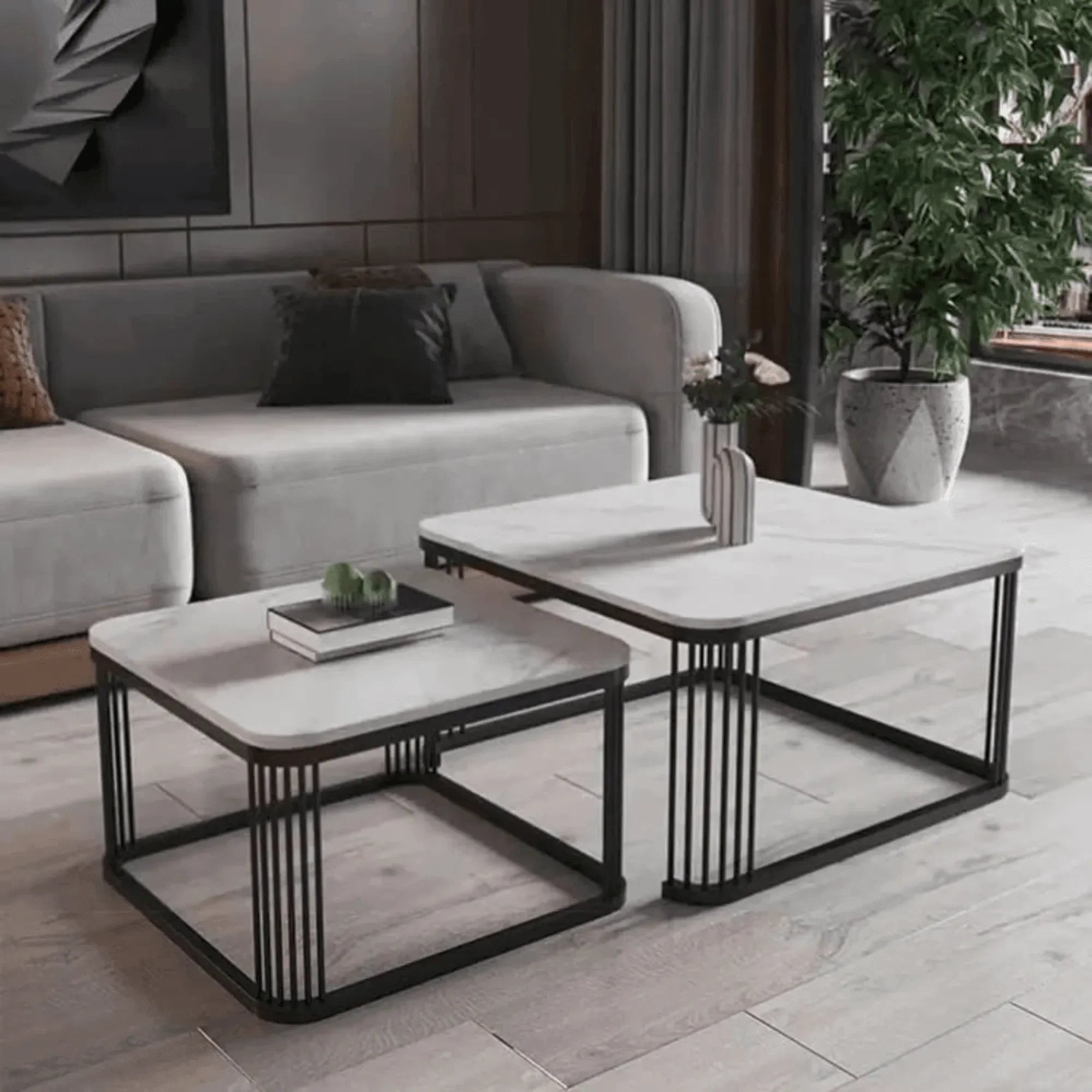 Modern Stylish Look Square Wrought Iron Coffee Table ( Set of 2 )