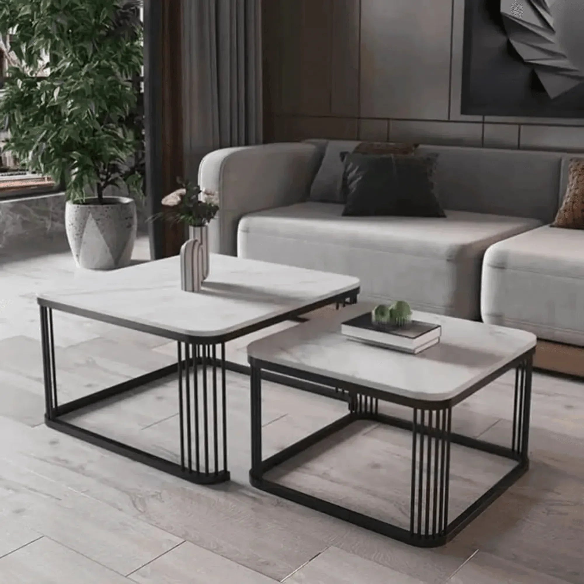 Modern Stylish Look Square Wrought Iron Coffee Table ( Set of 2 )