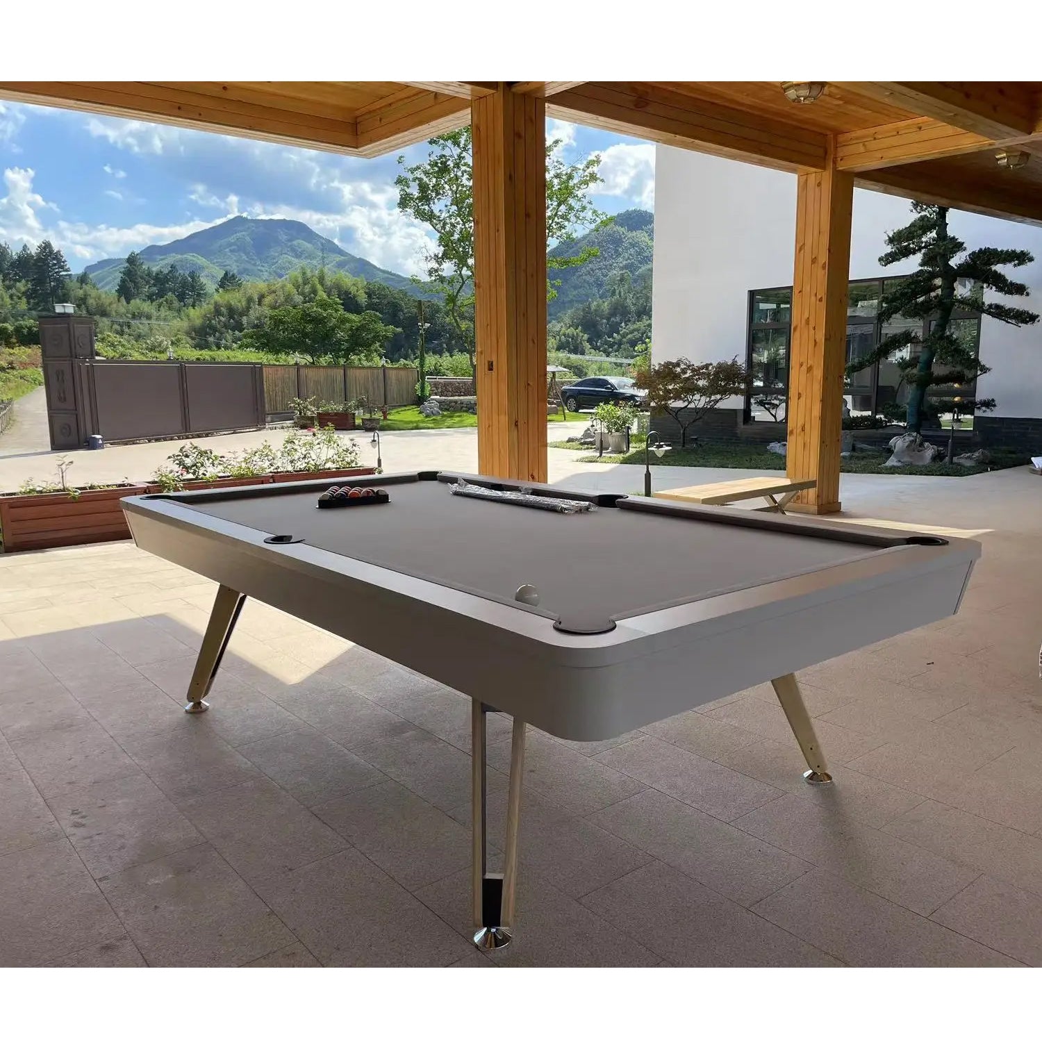 7-ft 3 IN 1 Professional Billiard Pool Tables with Full Accessory Pool Table with Table Tennis Top - White with Grey Felt