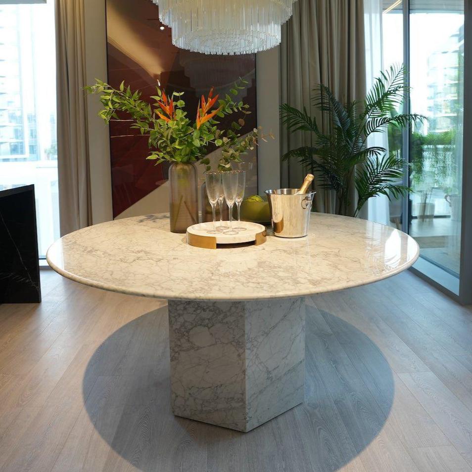 White Italian Carrara Marble Dining Table-GCC Home Center