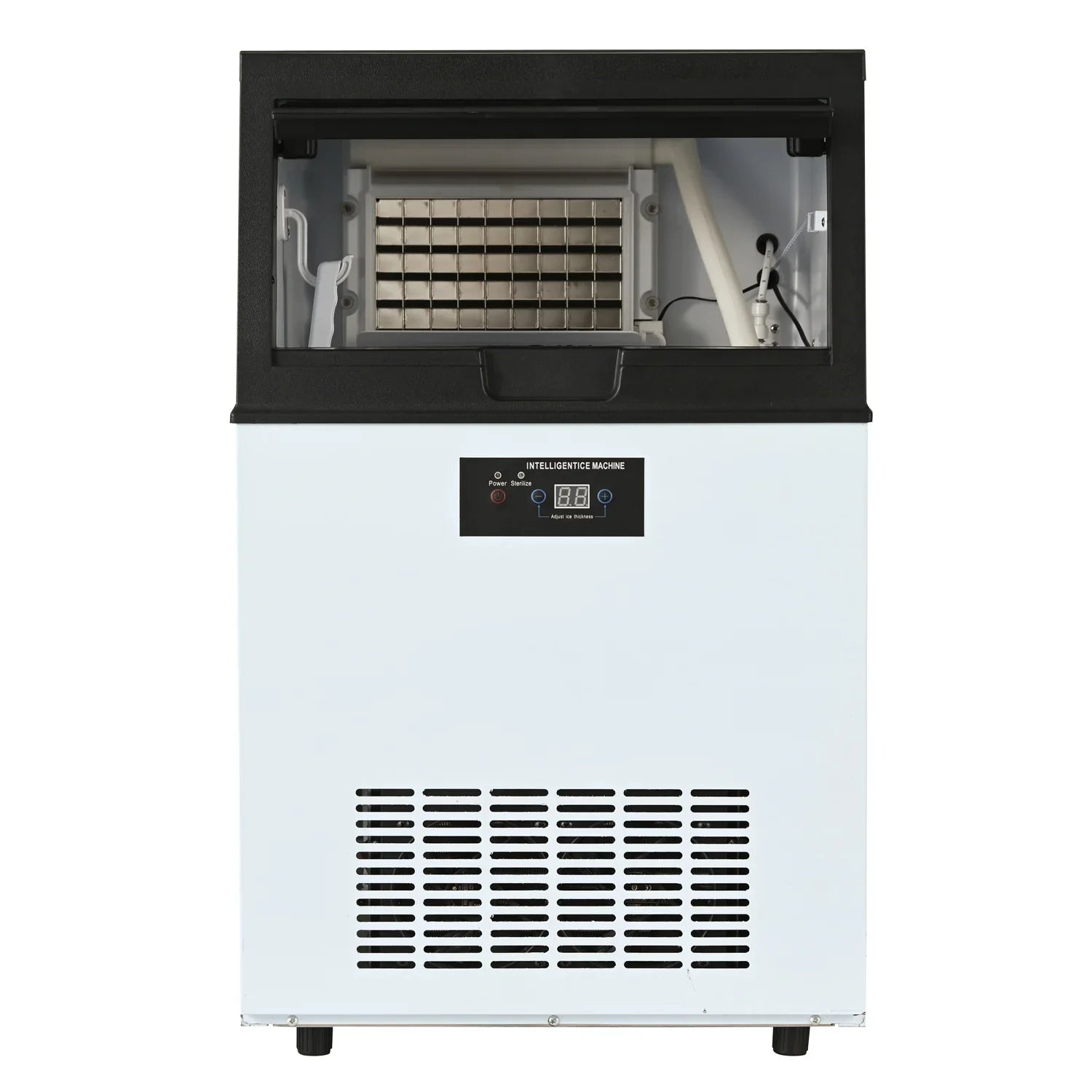 Integrated Ice Maker Machine, 100-110KGS/24H Stainless Steel Under Counter ice Machine with 15KGS Ice Storage Capacity, Freestanding Ice Maker